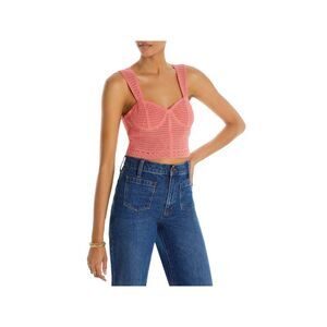 AQUA Womens Coral Fitted Bustier Style Button-back Sleeveless V Neck Crop Top L